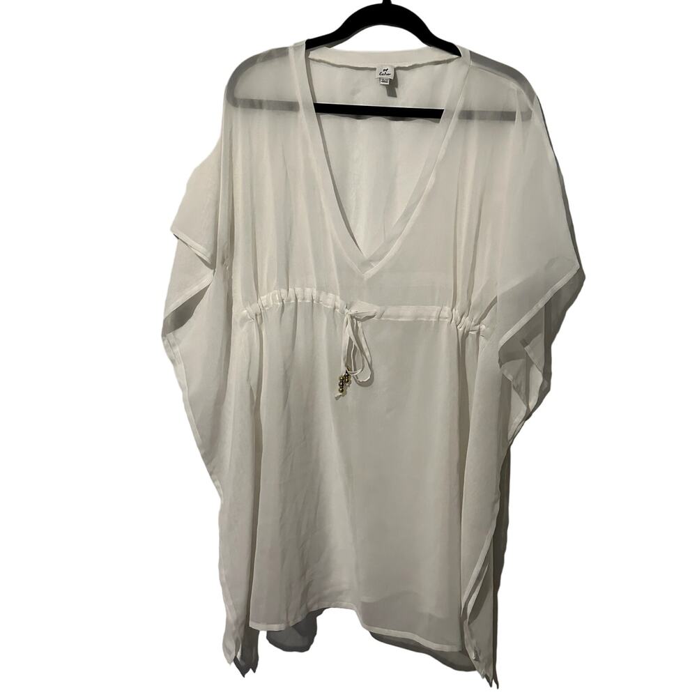 Echo Breezy Beach Robe White Cover Up One Size Tie Waste Butterfly Sides Costal